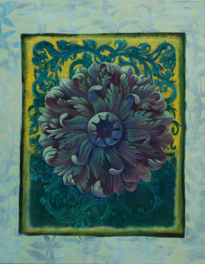 Steve Lotz; Florida Blossom Icon; Acrylic and wax pencil on canvas.