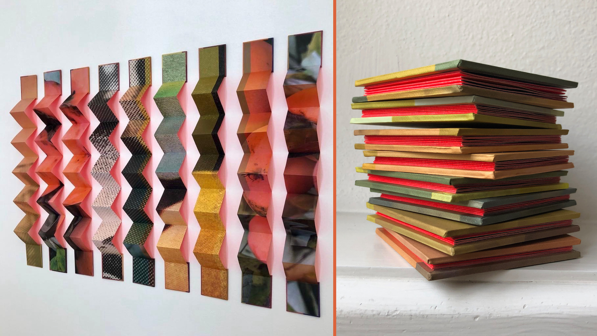 Nicole Pietrantoni; Still Life (persimmon tree),Inkjet on Kozo paper, acrylic paint, bound into 9 accordion books.
