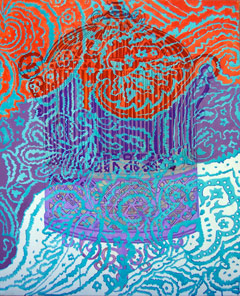 Samina Iqbal; Cage Pattern; 2009. Acrylics on canvas; 3′ x 4′. Image courtesy of the artist.