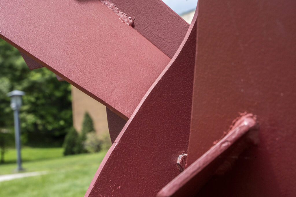 Detailed shot of a metal sculpture.