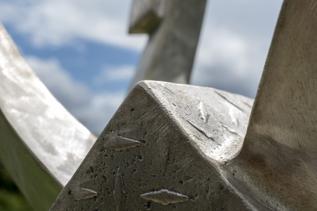 Detailed shot of metal sculpture.