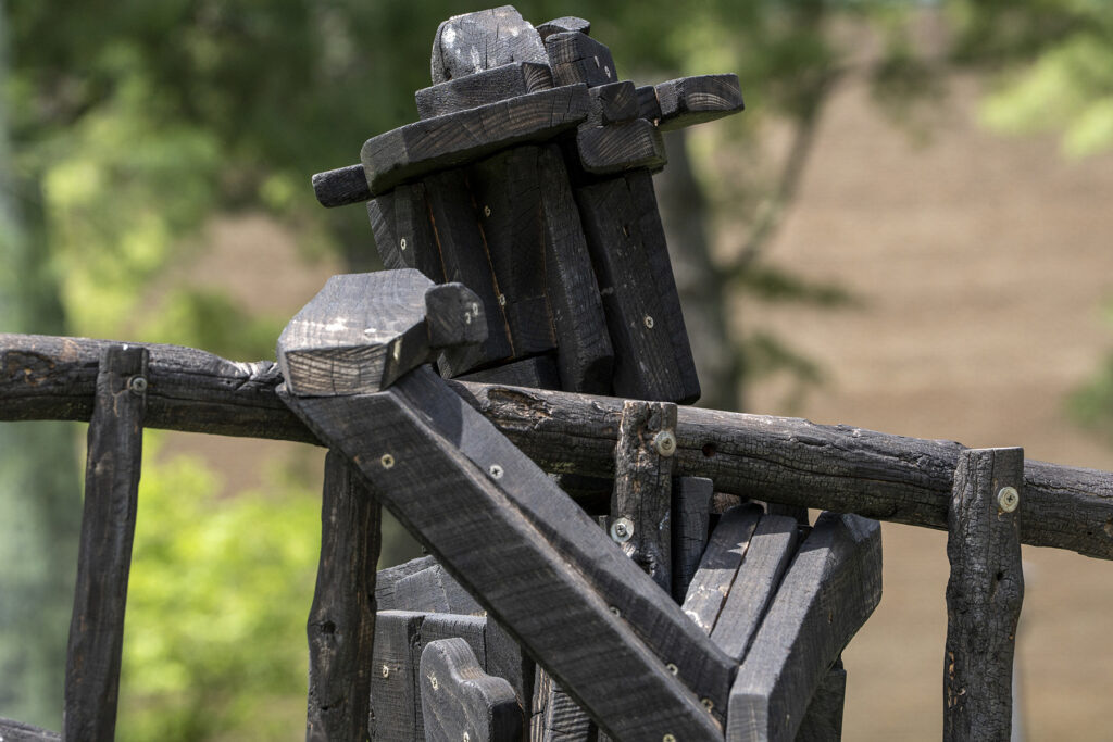 Detailed shot of a wooden sculpture.