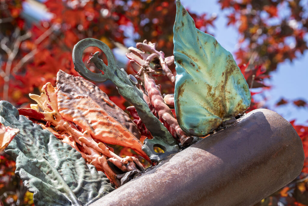 Detailed shot of a metal sculpture.