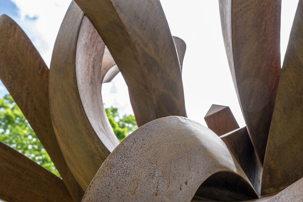 Detailed shot of a metal sculpture.