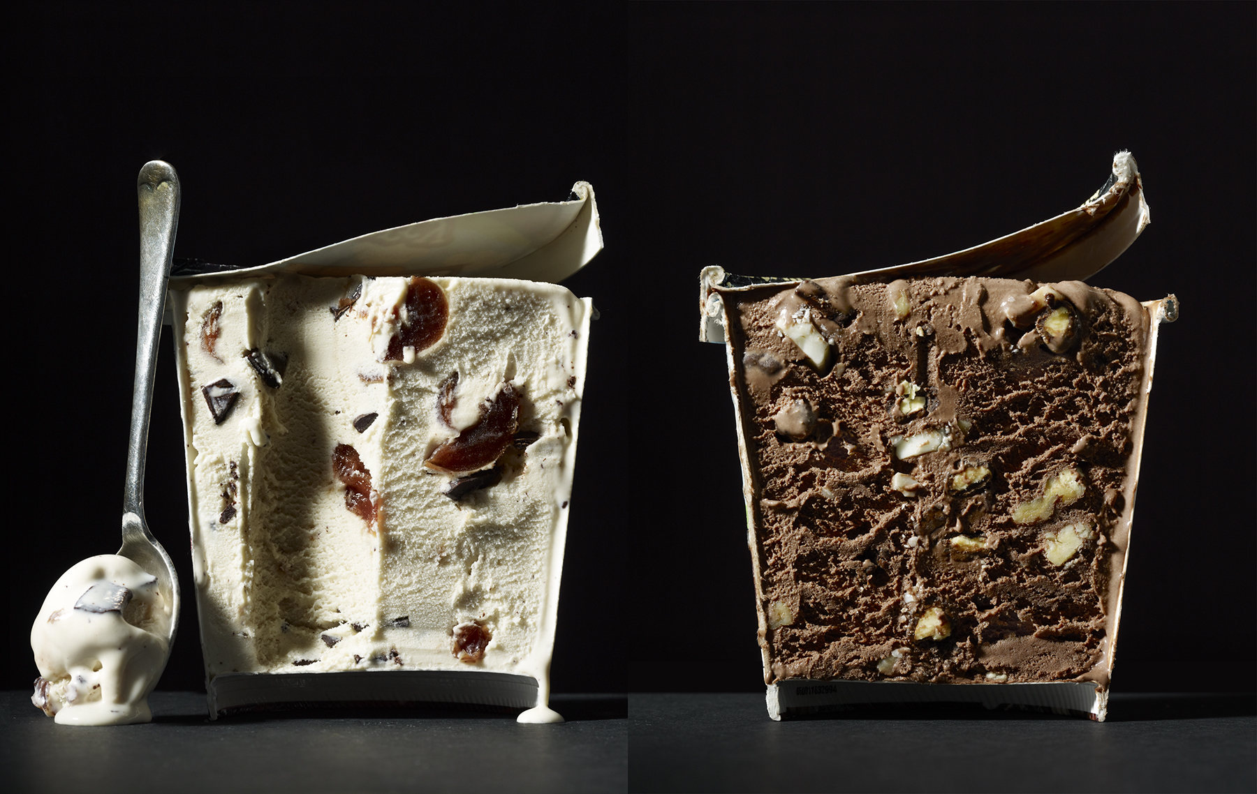 side view of two containers of ice cream with spoon