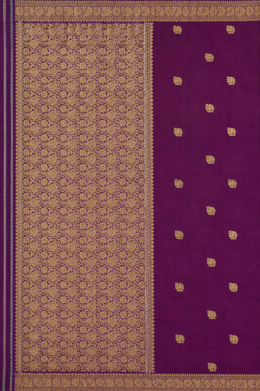 Purple and gold paisley saree