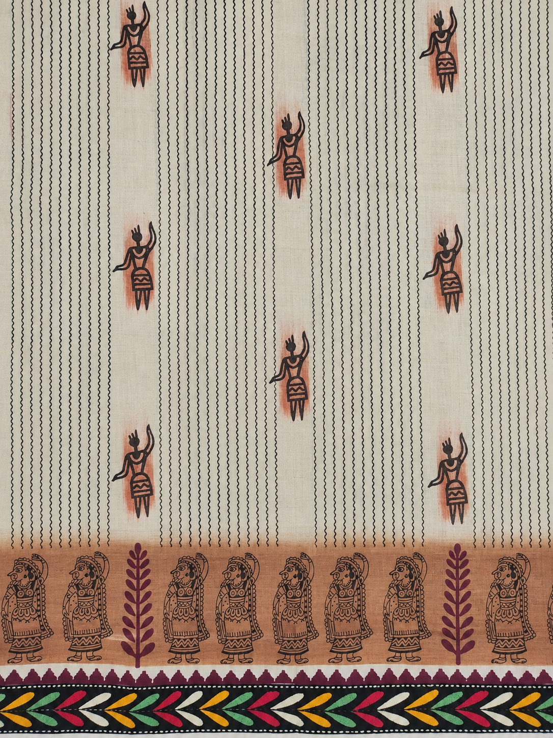 Saree with printed forms and figures on it