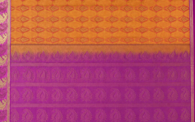 Orange and pink paisley saree